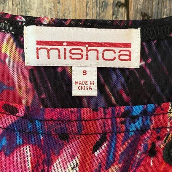 Mishca Sz S Fuschia Pink Paint Spattered Mesh Stretch Contemporary Swim Cover - Picture 7 of 8